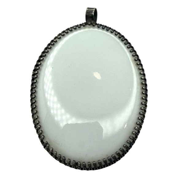 Limoges Jewelry - Limoges Pendant Sterling Silver Large White Porcelain Oval France Vintage 9.5g
